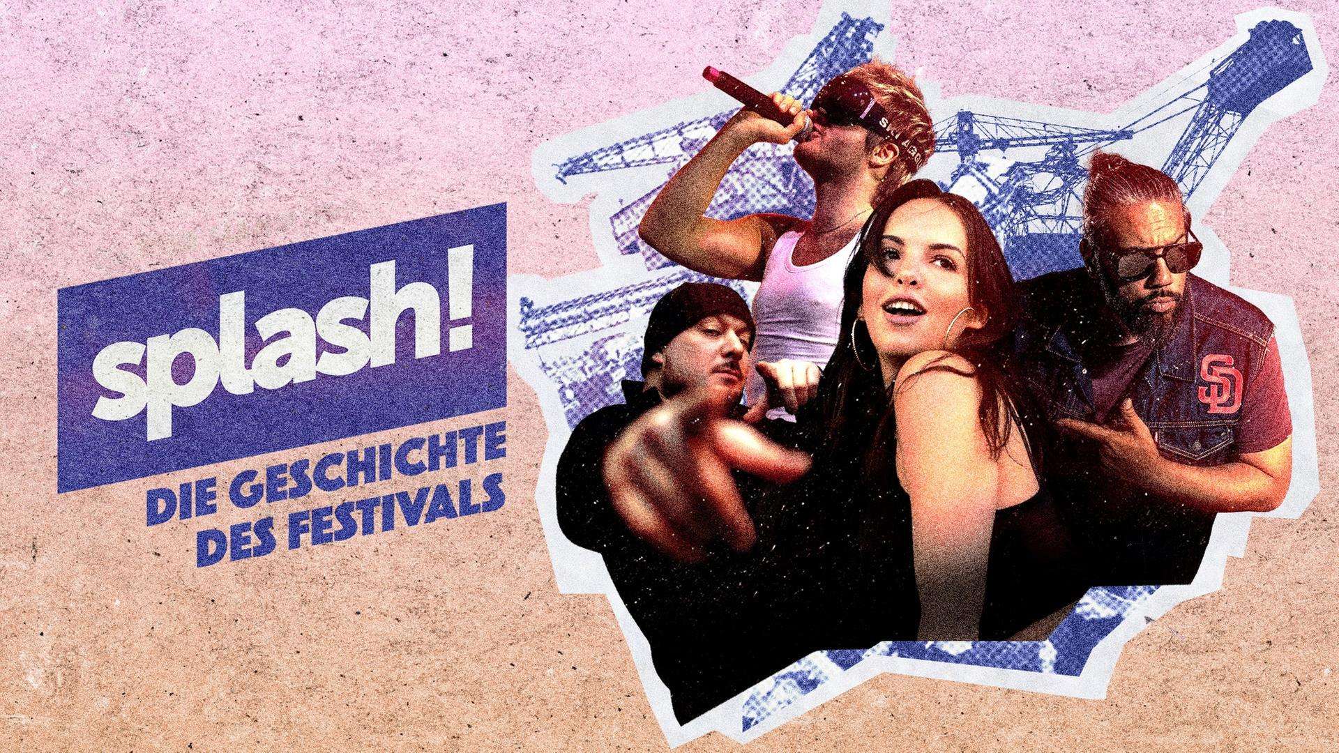 stilisierte Grafik zur neuen zweiteiligen Doku über die Geschichte des Splash!-Festivals mit Gesichtern von diversen Hip-Hop-Künstlern
