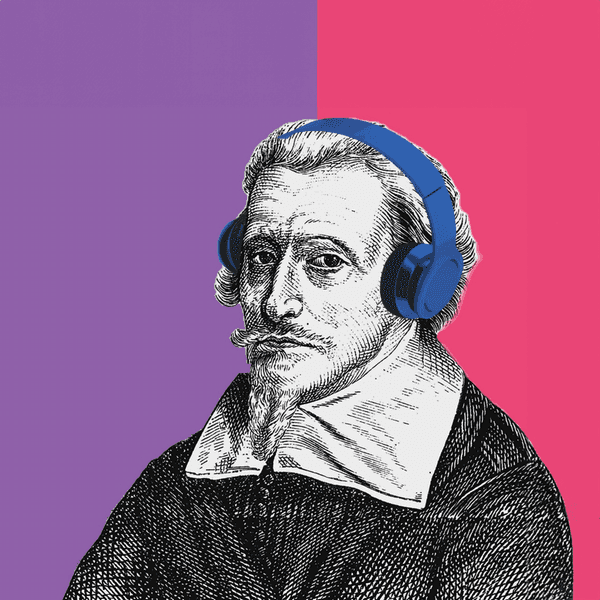 Collagegrafik eines Stichs des Komponisten Heinrich Schütz mit modernen Kopfhörern